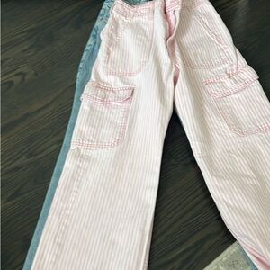 Zara women Pink & White Striped Cargo Pants
